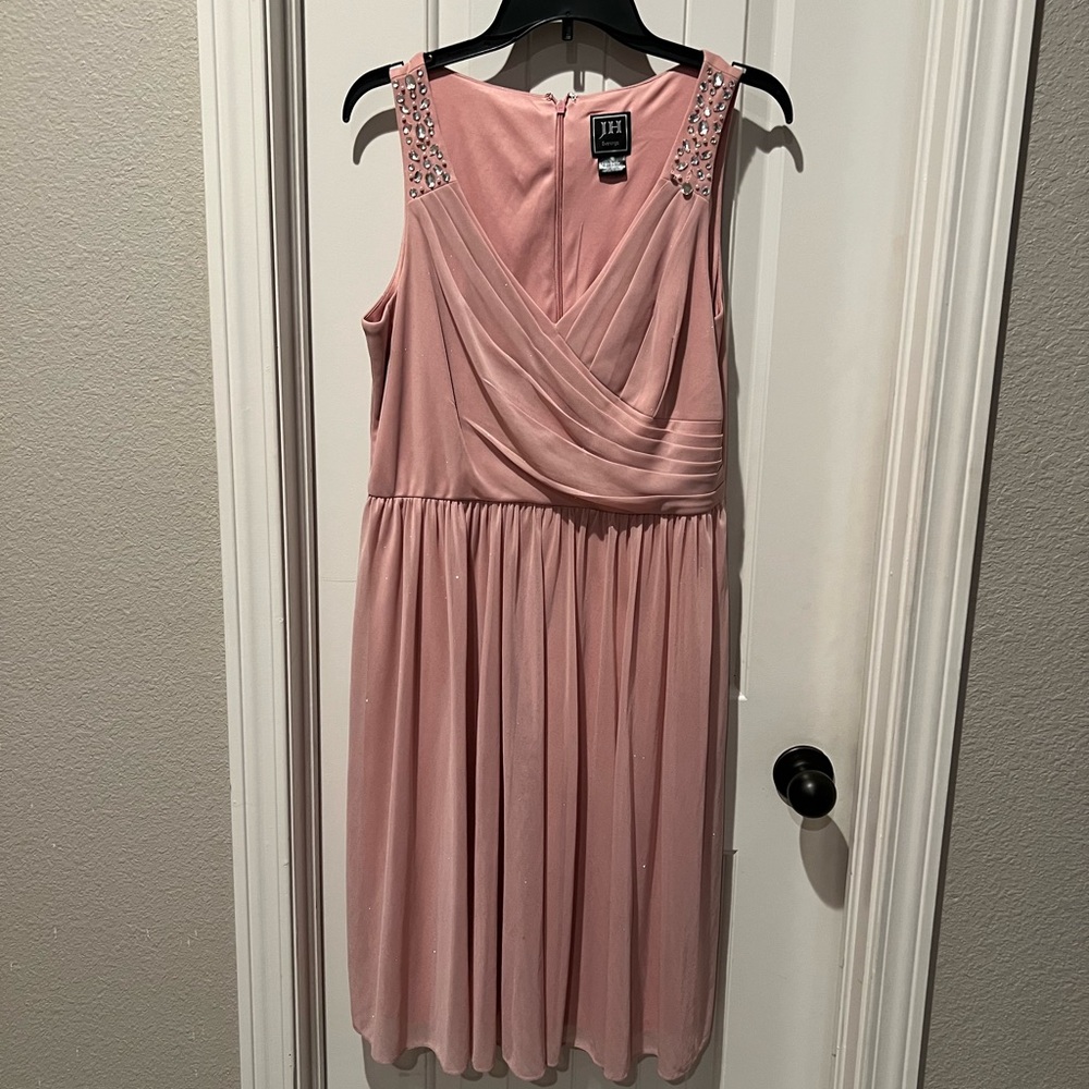 JH Chic Pink glitter shimmer Midi Dress with Elegant jewel Design womens sz 12